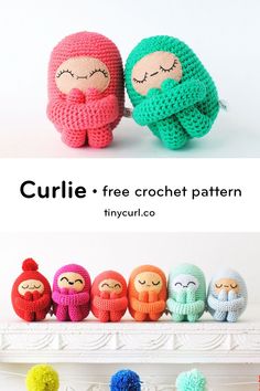 two crocheted dolls sitting next to each other in front of a fireplace with the caption curil free crochet pattern