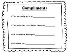 compliments worksheet for students to use in their writing and speaking skills as well