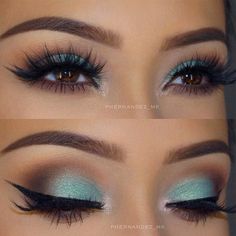 Turquoise Eye Makeup, Make Up Mata, Eyeliner Tips, Eyeshadow For Brown Eyes, Smink Inspiration, Green Makeup, Brown Makeup, Eye Makeup Designs