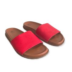 Aquatalia Womens Red Leather Slide Sandals Size 6 New Without Box Elevated Dress Leather Slide With A Rubber Sole. Features: - Slip On Style - 100% Leather - Rubber Sole - 1.2" Lift - Made In Italy - Weatherproof Aquatalia Red Sliders Sandals Size 6 Shoes 36 New Red Sandals With Cushioned Footbed And Flat Heel, Red Open Toe Sandals With Cushioned Footbed, Summer Flat Suede Slides, Flat Suede Slides For Summer, Red Summer Sandals With Removable Insole, Red Sandals With Leather Footbed And Round Toe, Chic Red Slip-on Sandals, Red Sandals With Cushioned Footbed For Spring, Red Beach Sandals With Removable Insole