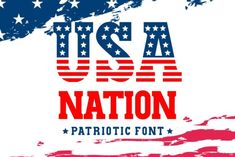 an american flag with the words usa nation written in red, white and blue colors