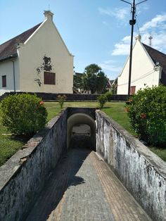 an underground tunnel in the middle of a grassy area