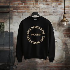 Black Branded Long Sleeve Sweater, Black Long Sleeve Sweater With Branding, Basic Crew Neck Sweatshirt With Logo Print, Black Branded Crew Sweatshirt, Black Crew Sweatshirt With Branding, Black Crew Neck Sweater With Branding, Black Crew Neck Sweatshirt With Branding, Sweatshirt Mockup, Industrial Modern