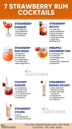 Strawberry Rum Cocktails Sweet Rum Cocktails, Strawberry Rum Drinks, Gourmet Cocktails, Strawberry Alcohol, Drinks With Rum, Unique Alcoholic Drinks, Strawberry Cocktail Recipe, Fruity Alcohol Drinks