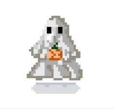 a pixellated image of a ghost holding a pumpkin