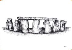 an ink drawing of the stonehenge monument in england