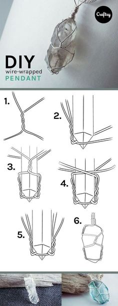 instructions for how to make an origami pendant with wire and glass beads on it