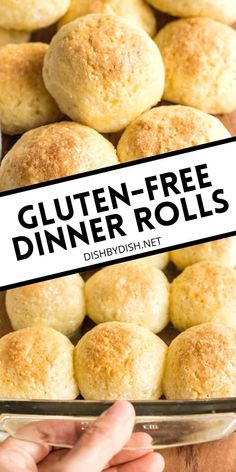 gluten - free dinner rolls in a pan with the title overlaying