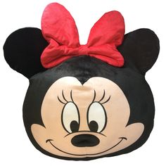 a mickey mouse head with a red bow on it