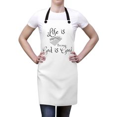 Christian Apron, Religious Gift, Church Gift, Apron, Christian Cook, Chef Apron, Full Body Apron, God is Good, Life is Great As you cook your favorite meal and maybe sing a song, be reminded of God's great mercy and faithfulness. Makes a great gift for baptism, birthday, church family, friends or Christmas  Design is printed on one side Protect your clothing with style! Whether you're tending the barbecue grill, baking a batch of cookies or everyday kitchen cooking. You will look and feel just l Church Gifts, Backyard Cookout, Baking Apron, White Apron, Christmas Aprons, Personalized Aprons, Chef Gifts, What Do You Mean, Cooking Accessories