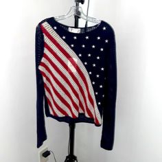 This Liberty Style Shirt Is Fourth Of July Ready. By Norton Studio And Is Nwt. Patriotic Crew Neck Relaxed Fit Top, Patriotic Graphic Print Crew Neck Top, Retro American Flag Print Crew Neck Top, American Flag Print Cotton T-shirt With Crew Neck, American Flag Print Cotton Crew Neck T-shirt, Womens Knit Sweater, Heart Cardigan, Floral Pullover, Embellished Sweatshirts