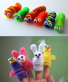 the finger puppets are made to look like caterpillars