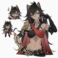 an anime character with black hair and cat ears