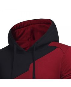 Drawstring Irregular Panel Fleece Hoodie - Wine Red - 3E35569513 Size M Hooded Patchwork Fleece Sweatshirt, Long Sleeve Fleece Hoodie With Contrast Color, Sporty Hooded Sweatshirt With Color Matching, Color Block Hooded Fleece Sweatshirt, Hooded Color Block Fleece Sweatshirt, Winter Long Sleeve Hoodie With Contrast Color, Winter Color Block Hoodie Sweatshirt, Winter Hoodie With Contrast Color, Red Patchwork Hooded Hoodie