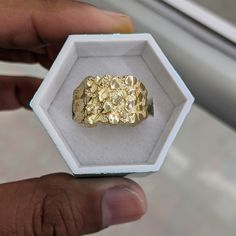 10kt Real Gold Nugget Ring Size 11 Weight 4.73 Gm Top Part 15.2 *15.2 Mm 100% Authentic Gold Never Change Color Or Never Fade Never Tarnish Not A Gold Filled Or Not A Gold Plated Gold Nugget Ring, Authentic Gold, Gold Nugget, Never Fade, Never Change, Ring Color, Cat Birthday, Mens Accessories Jewelry, Real Gold