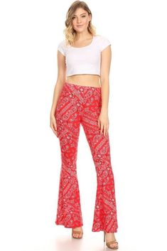 Bandana printed hippie flares are awesome. Elastic waist. The fit is great. poly/spandex. Hippie Flare Stretch Pants, Hippie Flare Stretch Bottoms, Stretch Flare Pants For Festivals, Trendy Summer Full-length Flares, Fitted Hippie Flares For Summer, Fitted Hippie Flare Pants, Hippie Fitted Flare Pants, Fitted Hippie Pants For Fall, Fitted Flare Hippie Pants