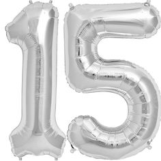 the number five balloon is shown in silver