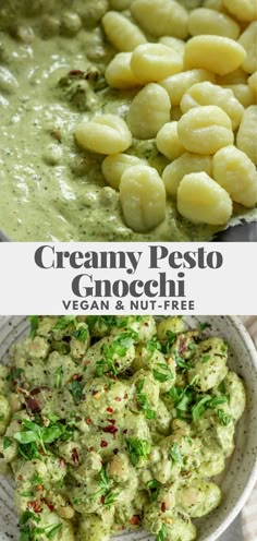 creamy pesto gnocchini with vegan and nut - free sauce