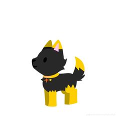 a black and yellow dog with stars on it's collar