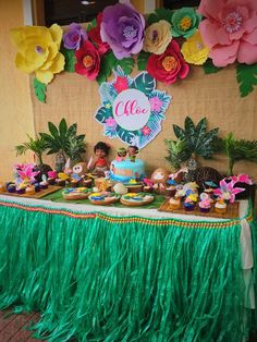 a table topped with lots of cakes and cupcakes