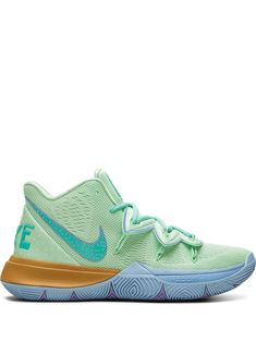 the nike kd trey basketball shoe is shown in green, blue and yellow colors