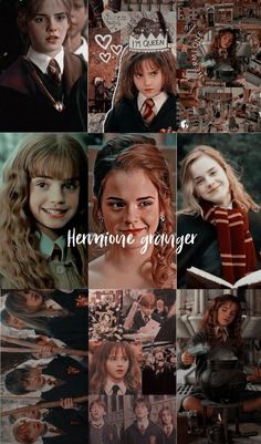 harry potter collage with hermione grenger in the middle and other pictures