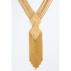 This is part of Chairish’s Costume Jewelry assortment.  Seven strands of fine chain with a double diamond shaped decoration and 17 strands dangling. 17" long chain around the neck. Total length of piece is 16". Formal Long Drop Chain Necklaces, Multi-strand Chain Necklaces For Evening, Multi-strand Gold Necklaces For Celebrations, Elegant Chain Jewelry For Celebration, Multi-strand Gold Necklace For Celebrations, Formal Multi-strand Chain Necklaces, Multi-strand Chain Necklace For Formal Occasions, Gold Multi-strand Necklace For Celebrations, Formal Lariat Necklace With Double Chain