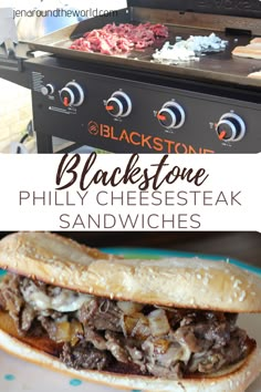 the black stone philly cheese steak sandwich is ready to be served on the grill