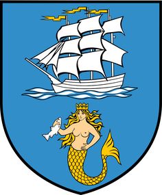 the coat of arms of an old sailing ship with a mermaid on it's tail