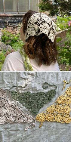 three different types of crocheted headbands are shown in the same image