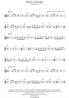 Wind of Change (Easy Level, Soprano Sax) (Scorpions) - Saxophone Sheet Music Guitar Tabs For Beginners, Jazz Saxophone, 20th Century Music, Music Letters, Drums Sheet, Saxophone Sheet Music