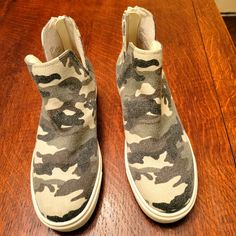 Cute, Steve Madden Camo Booties With Back Zipper. Great Condition, Never Worn. Steve Madden Camo Boots, Shoes Steve Madden, Steve Madden Shoes, Steve Madden, Slip On Sneaker, Black Gray, Bootie Boots, Camo, Ankle Boots