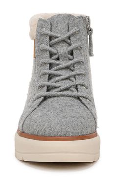 A chunky platform modernizes this lace-up ankle boot built for comfort on contoured cushioning and a flexible sole. 1 3/4" heel 4" shaft Synthetic and textile upper/textile lining/rubber sole Imported Chunky Platform, Lace Up Ankle Boots, Womens Boots Ankle, Nordstrom Rack, Rubber Sole, Light Grey, Ankle Boot, Nordstrom, Lace Up