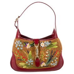 Spring Gardens, Colorful World, Embroidered Bag, Beauty Items, Small Shoulder Bag, Floral Motif, Summer Vibes, Red Leather, Bucket Bag