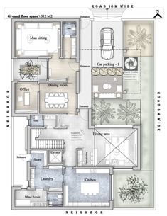 the floor plan for a house with two floors and three car garages on each side