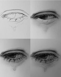 four different stages of drawing an eye