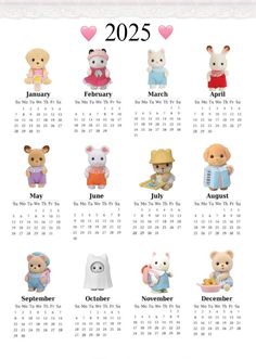 a calendar with teddy bears on it