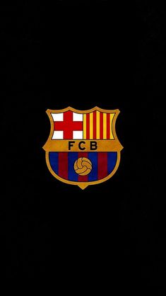 the logo of barcelona on a black background with red, yellow and blue stripes around it