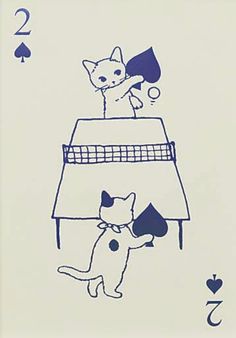 an ace playing card with a cat and dog at the net on it's back