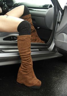 Darker Wavs Knee High Faux Suede Pant Boots - Brown – Dolls Kill Platform Winter Shoes, Flare Boots, Brown Knee High Platform Boots, Brown Thigh Boots, Winter Shoes Cute, Long Fall Boots, Viral Clothes, Boots High Heels, Fur Platform Boots