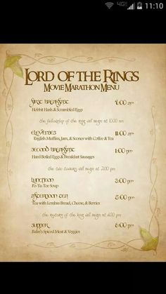 the lord of the rings movie marathon menu