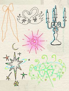 some drawings on paper with candles and stars