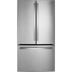 a stainless steel refrigerator freezer with two doors