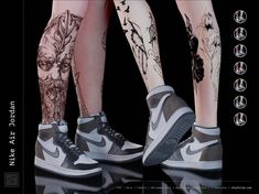 two legs with tattoos and sneakers on them