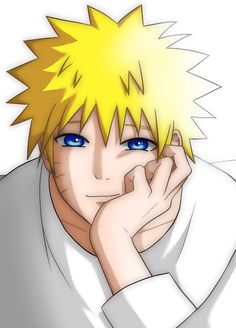 a man with blue eyes and yellow hair is looking at the camera while holding his hand to his face