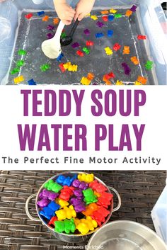 teddy bear soap water play for toddlers to make with their hands and spoons