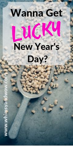 a spoon full of peanuts with the words wanna get lucky new year's day?