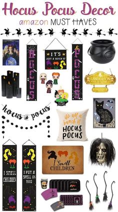 various halloween decorations are arranged on a white background