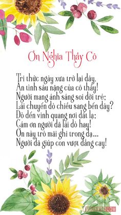 an image of a sunflower and flowers with the words on ngha thay co