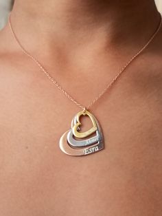 Color: rosegold, 14k gold plated, silver Chain: .925 Silver Length: 40 cm + 5 cm extension 45 cm Pendant size:2.2cm/2.5cm Material: 925 Sterling Silver 925 sterling silver heart disc necklace is of very high quality. 3 hearts and their colors suit any outfit. It will be a great gift to your loved one, friend If you want, you can also order as a single heart. Please let me know. https://www.etsy.com/your/shops/Hirajewelrydesign Rose Gold Heart Pendant Name Necklace, Necklace Name Design, Silver Heart Jewelry, Necklaces Heart, Raw Crystal Pendant, Creative Necklace, Tiny Necklace, Heart Necklaces, Raw Crystal Necklace